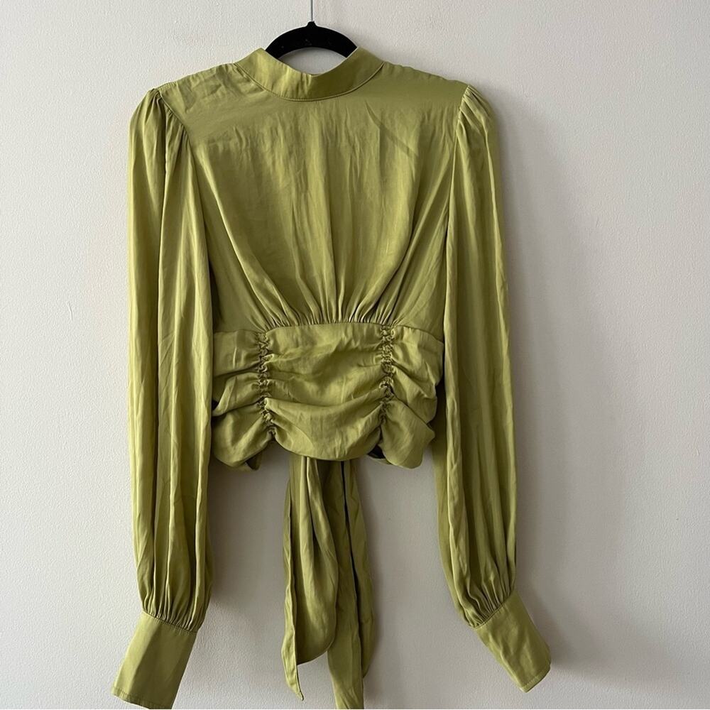 Free People Elle Silky High Neck Blouse in Pistachio Green - Picture 2 of 7